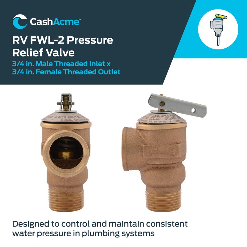 Cash Acme صمام تخفيف الضغط كاش أكمي 3/4 بوصة RV FWL-2، برونزي، 75 PSI، 14917-0075 - Image 2